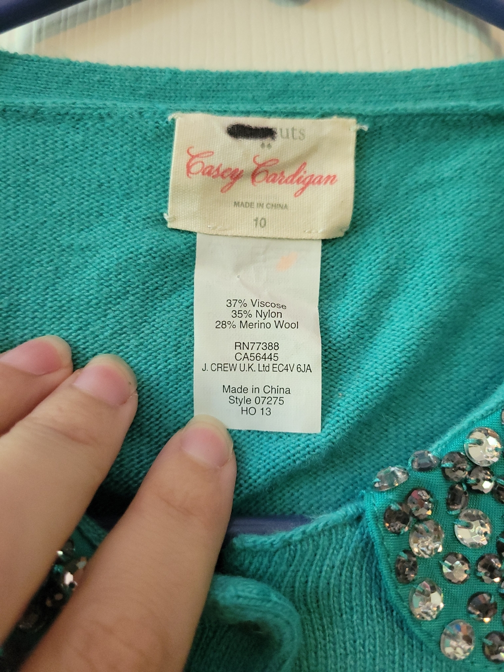 J. Crew Casey Cardigan Sweater in Teal with Embellished Collar